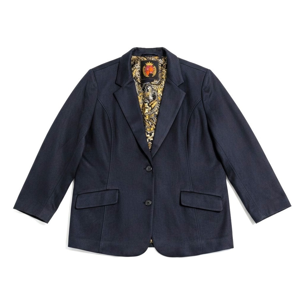Isaac Mizrahi Live Estate Navy Blue Faux Suede Paisley Lined Blazer 3XP